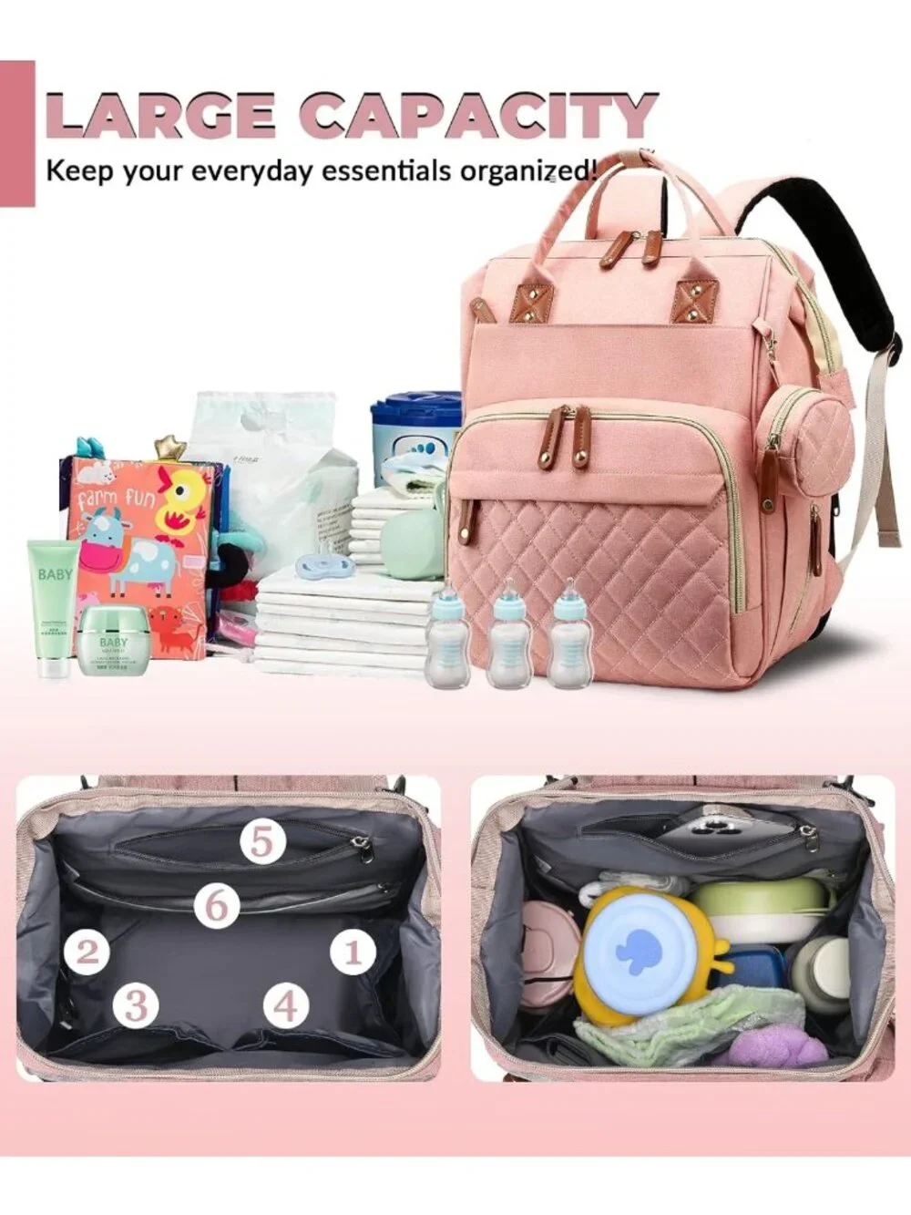 Stylish Waterproof 3-in-1 Diaper Bag Backpack with Changing Pad, Large Travel